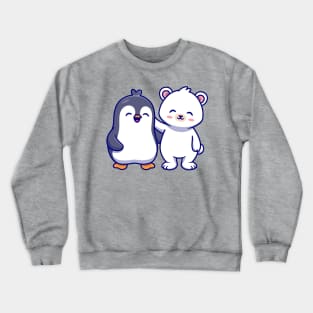 Cute Polar Bear With Penguin Cartoon Crewneck Sweatshirt